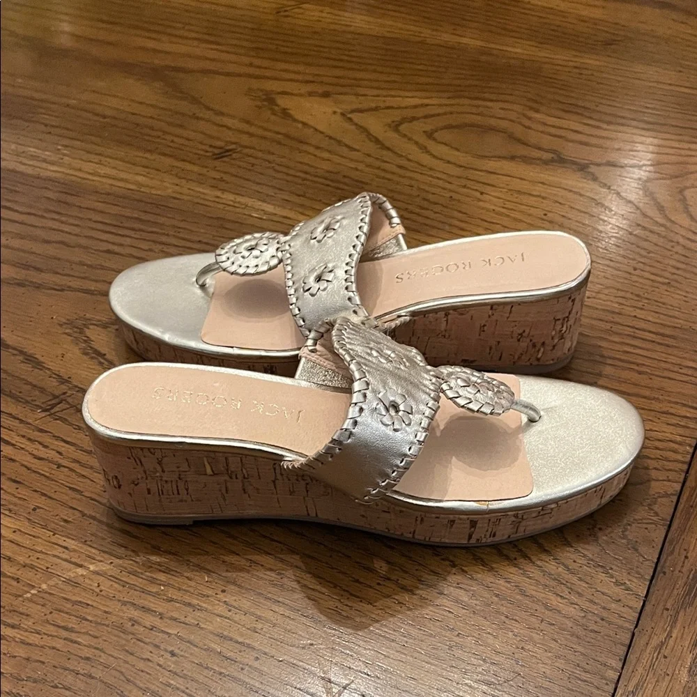 Jack Rogers Jacks Leather Stacked Mid Wedge, size 9,‎ new